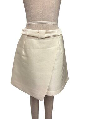 Chicwish Cream Satin-Like Wrap Skirt With Bow Knot Detail Built-In Shorts Elegan